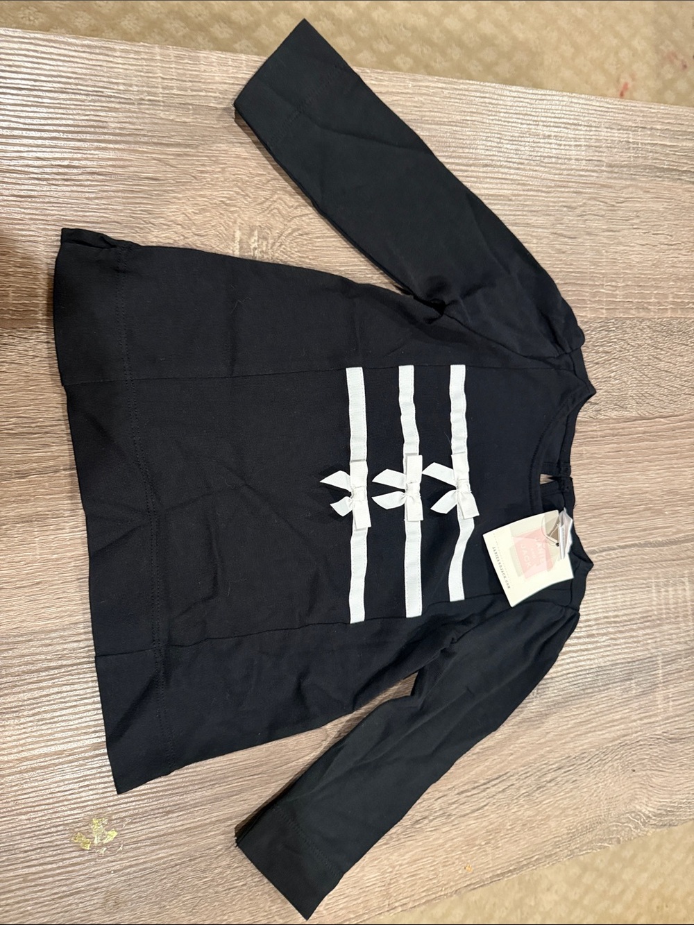 Janie and Jack Black Crewneck Sweater with White Bow Stripes